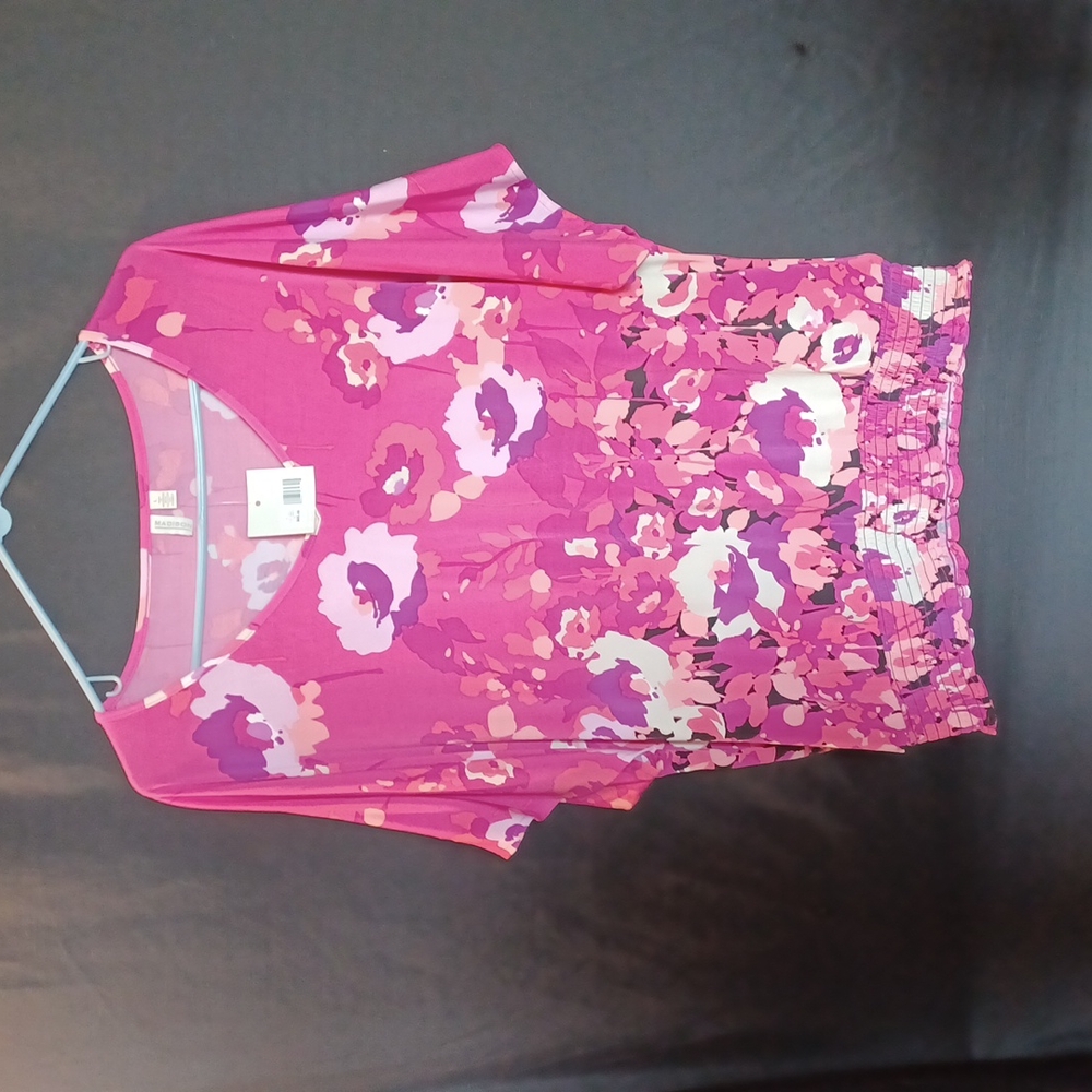 Pink large floral print blouse NWT